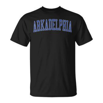 Vintage Arkadelphia Ar Distressed Blue Varsity Style T-Shirt | Mazezy