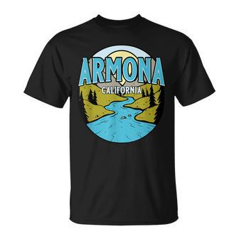 Vintage Armona California River Valley Souvenir Print T-Shirt | Mazezy
