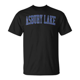 Vintage Asbury Lake Fl Distressed Blue Varsity Style T-Shirt | Mazezy