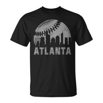 Vintage Atlanta Baseball Skyline Atlanta Cityscape Baseball T-shirt - Thegiftio