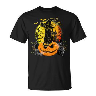 Vintage Black Cat Witch Scary Halloween Costume T-Shirt | Seseable UK