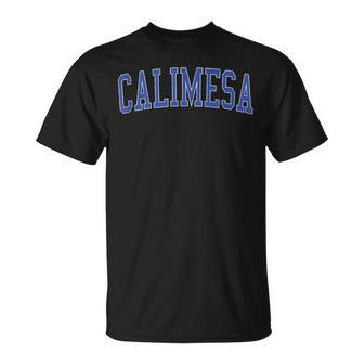 Vintage Calimesa Ca Distressed Blue Varsity Style T-Shirt | Mazezy