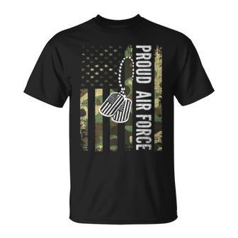 Vintage Camo Proud Air Force American Flag Gift Veteran Day Unisex T-Shirt | Mazezy