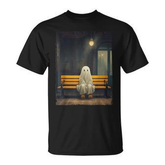 Vintage Cute Ghost Waiting Sitting On Chair Halloween Gothic T-Shirt - Seseable