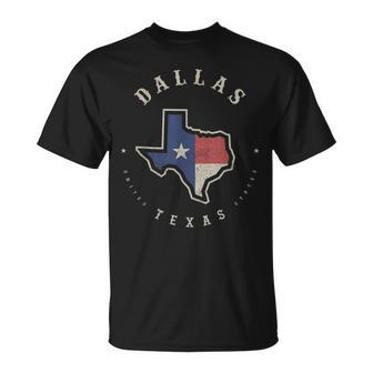 Vintage Dallas Texas State Flag Map Skyline Souvenir T-Shirt | Mazezy