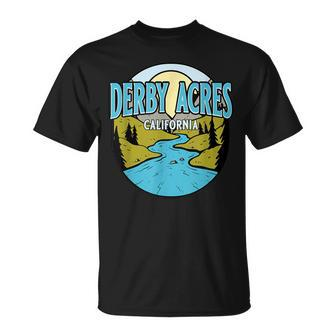 Vintage Derby Acres California River Valley Souvenir Print T-Shirt | Mazezy