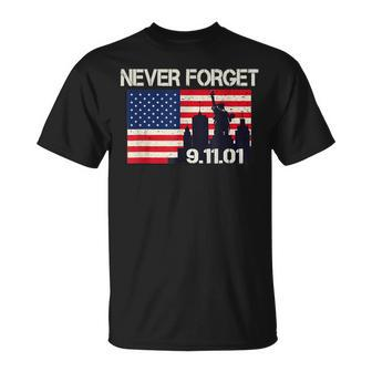 Vintage Design American Flag Never Forget Patriotic 911 Unisex T-Shirt | Mazezy