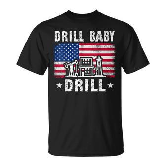 Vintage Drill Baby Drill American Flag Trump Funny Political Unisex T-Shirt - Seseable