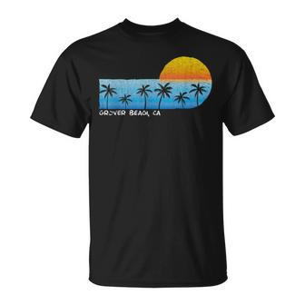 Vintage Grover Beach Ca Palm Trees & Sunset Beach T-Shirt | Mazezy
