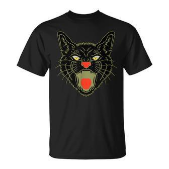 Vintage Halloween Scary Black Cat Horror Halloween Funny Gifts Unisex T-Shirt | Mazezy