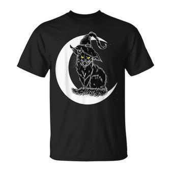 Vintage Halloween Scary Black Cat Witch Hat Moon Witchy Gift Moon Funny Gifts Unisex T-Shirt | Mazezy