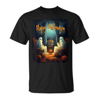 Vintage Happy Halloween Scary Ghost Horror Movie Pumpkin Happy Halloween T-Shirt | Mazezy