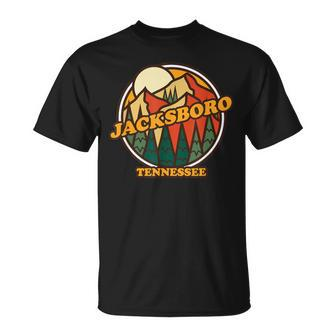Vintage Jacksboro Tennessee Mountain Hiking Souvenir Print T-Shirt | Mazezy