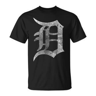 Vintage Letter D Detroit Michigan 313 White Style 3 Back T-Shirt | Mazezy