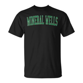 Vintage Mineral Wells Tx Distressed Green Varsity Style T-Shirt | Mazezy