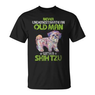 Vintage Never Underestimate An Old Man With A Shih Tzu Funny Gift For Mens Unisex T-Shirt - Seseable