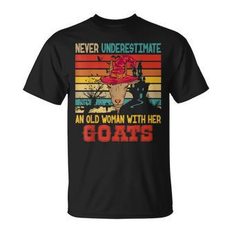 Vintage Never Underestimate An Old Woman With Her Goats Unisex T-Shirt - Seseable
