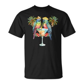 Vintage Parrots Drinking Margarita On Summer Party Bird T-Shirt - Seseable
