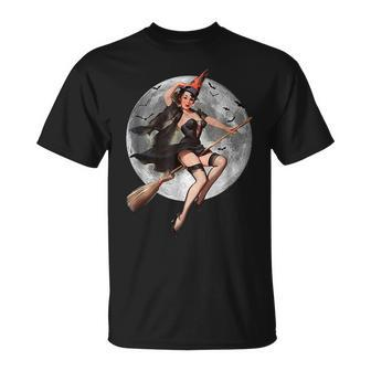 Vintage Pin Up Witch Halloween Pinup Girl Halloween Funny Gifts Unisex T-Shirt | Mazezy