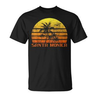 Vintage Retro Beach Vacation Santa Monica California Sunset California Gifts And Merchandise Funny Gifts Unisex T-Shirt | Mazezy