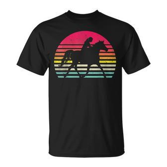 Vintage Retro Girl Horse Riding Sunset Cowgirl Outdoor Sport Unisex T-Shirt | Mazezy