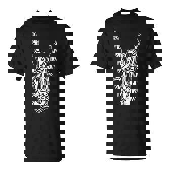 Vintage Rock On Skeleton Hand Halloween Rocker Hand Sign Halloween Funny Gifts Unisex T-Shirt | Mazezy
