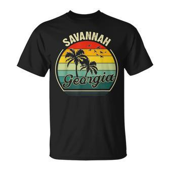 Vintage Savannah Beach Georgia Summer Vacation Sunset Palm Georgia Gifts And Merchandise Funny Gifts Unisex T-Shirt | Mazezy