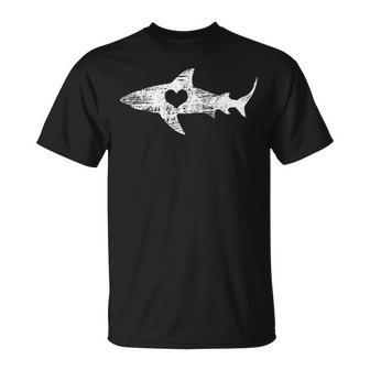 Vintage Shark Silhouette Hammerhead Shark Tiger Shark Heart T-Shirt | Mazezy