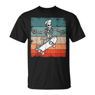 Vintage Skateboarding Skeleton Retro Halloween Skateboard Skateboarding Funny Gifts Unisex T-Shirt | Mazezy