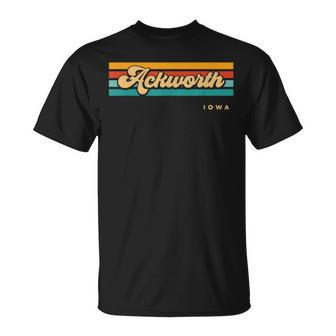 Vintage Sunset Stripes Ackworth Iowa T-Shirt | Mazezy