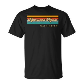 Vintage Sunset Stripes Alderwood Manor Washington T-Shirt | Mazezy