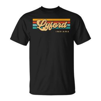 Vintage Sunset Stripes Lyford Indiana T-Shirt | Mazezy
