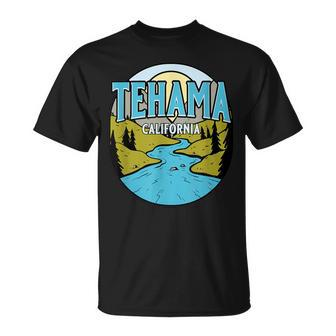 Vintage Tehama California River Valley Souvenir Print T-Shirt | Mazezy