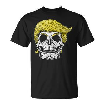 Vintage Trump Hair Skull Funny Halloween Graphic Halloween Funny Gifts Unisex T-Shirt | Mazezy