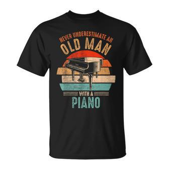Vintage Never Underestimate An Old Man With A Piano T-Shirt - Seseable