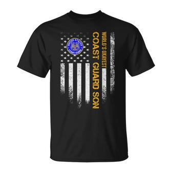 Vintage Usa American Flag Worlds Okayest Us Coast Guard Son Usa Funny Gifts Unisex T-Shirt | Mazezy