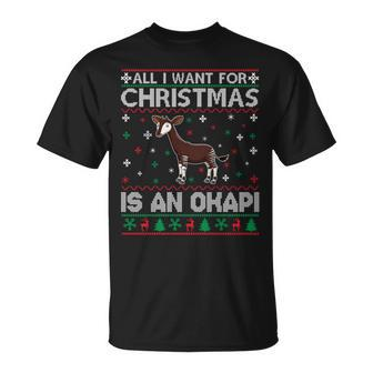 All I Want For Christmas Is An Okapi Ugly Xmas Sweater T-Shirt | Mazezy