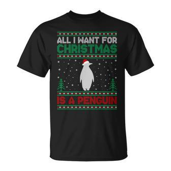 All I Want For Xmas Is A Penguin Ugly Christmas Sweater T-Shirt | Mazezy