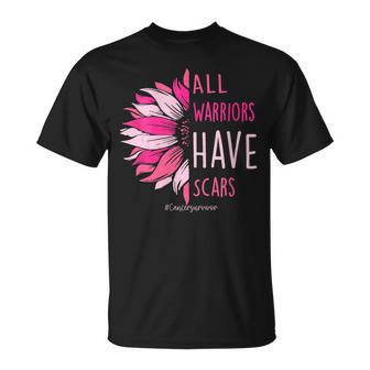 All Warriors Have Scars Pink Ribbon Breast Cancer Awareness T-Shirt - Monsterry DE