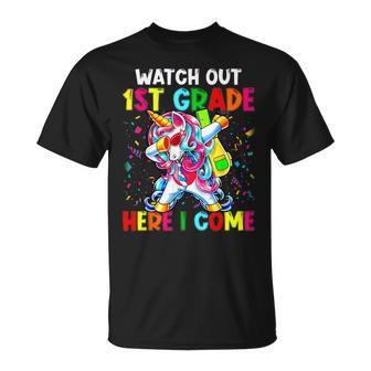 Watch Out 1St Grade Here I Come Unicorn Back To School Girls Unisex T-Shirt | Mazezy DE