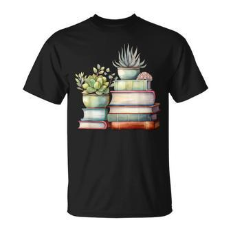 Watercolor Succulents And Books T-Shirt