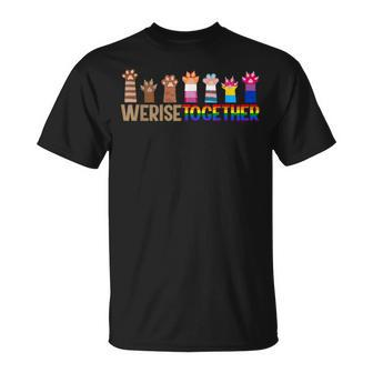 We Rise Together Gay Pride Cat Paw Print Kitten Lgbt-Q Ally Unisex T-Shirt - Seseable
