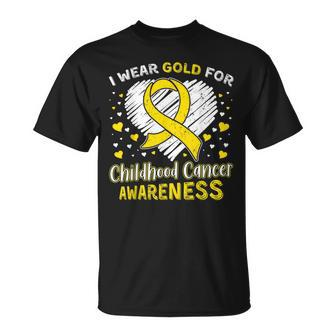 I Wear Gold For Childhood Golden Ribbon Cancer Awareness T-Shirt - Seseable