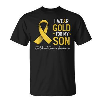 I Wear Gold For My Son Childhood Cancer Awareness Ribbon T-Shirt - Seseable