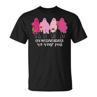 On Wednesday We Were Pink Ghost Breast Cancer Halloween T-Shirt - Thegiftio UK