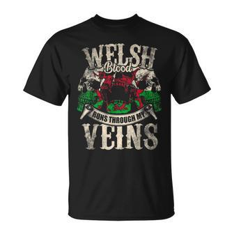 Welsh Blood Runs Through My Veins T-Shirt | Mazezy
