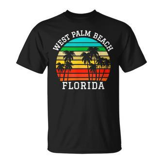 West Palm Beach Florida Retro Sunset Palm Trees T-Shirt | Mazezy
