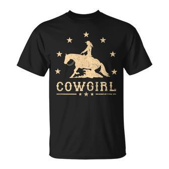 Western Rider Reining Quarter Horse Sliding Stop Cowgirl Unisex T-Shirt | Mazezy
