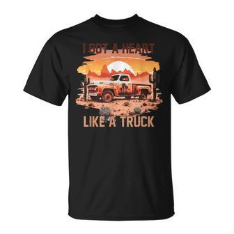 Western Sunset Cowgirl Funny I Got A Heart Like A Truck Unisex T-Shirt | Mazezy
