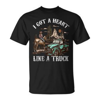 Western Sunset Cowgirl I Got A Heart Like A Truck Vintage Gift For Womens Unisex T-Shirt | Mazezy